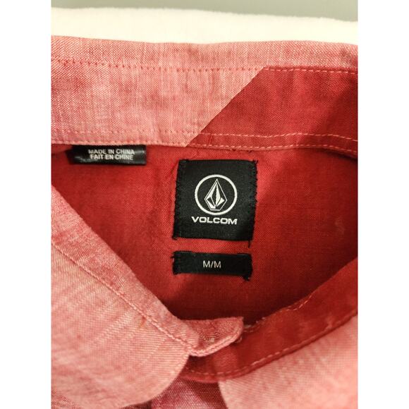 Volcom Shirt Mens Medium Red Short Sleeve Classic Skate Asymmetrical Party - Picture 5 of 11